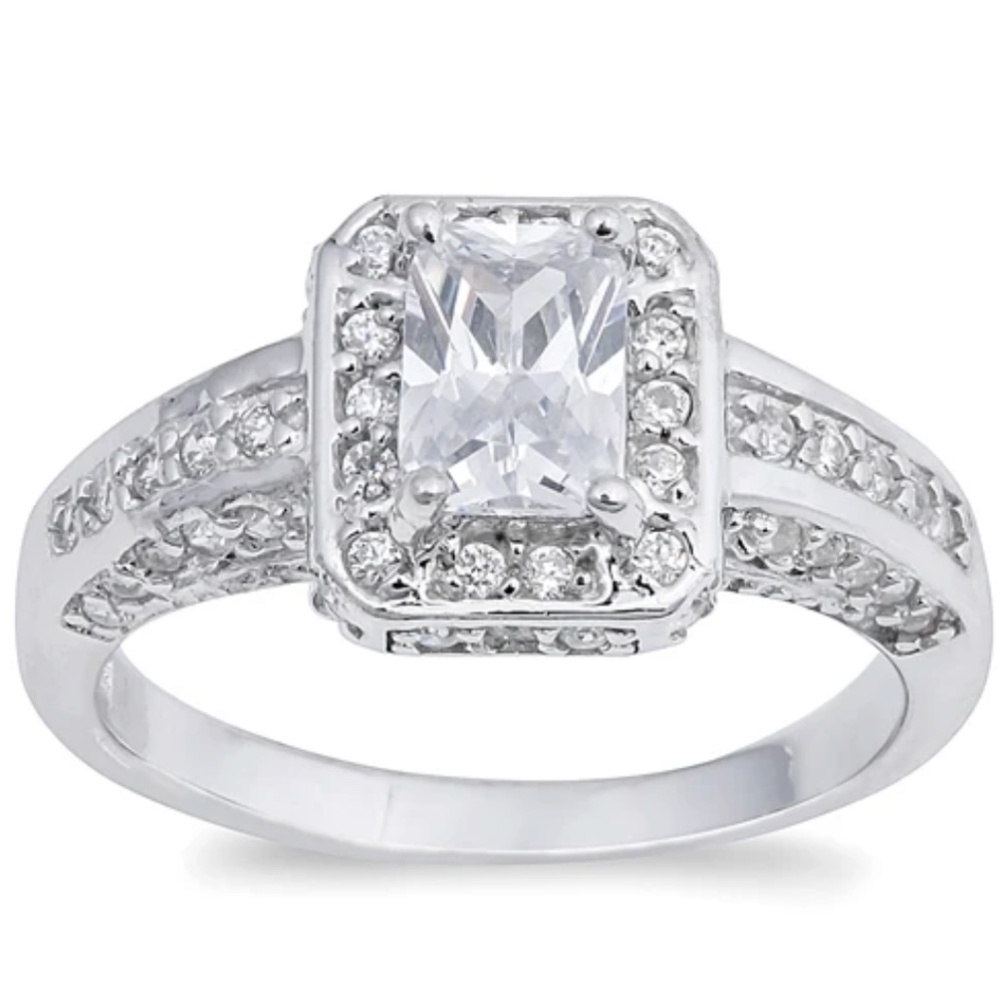 Sterling Silver Halo CZ Ring – Bold 11mm Sparkle with Rhodium Finish (size 8)
